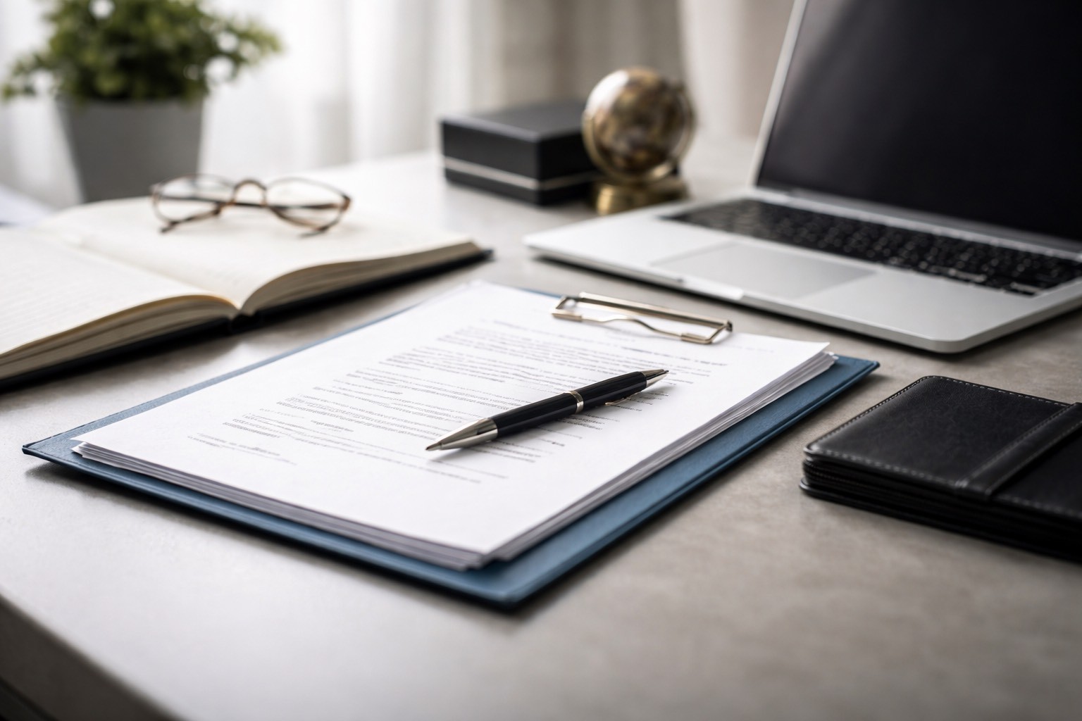 Documentos legales en escritorio